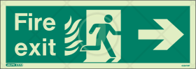 HTM 65 Fire exit arrow right, Fire exit flames arrow right